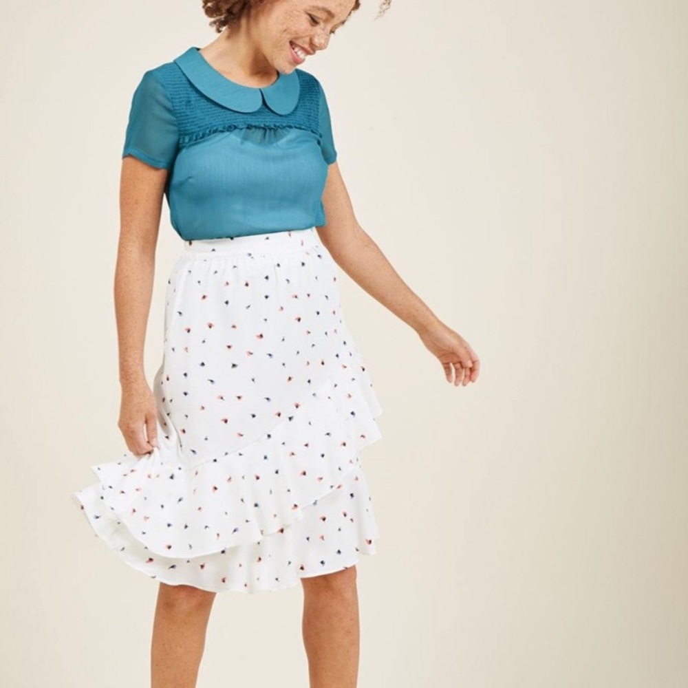 Modcloth White Midi Skirt with Colorful Print